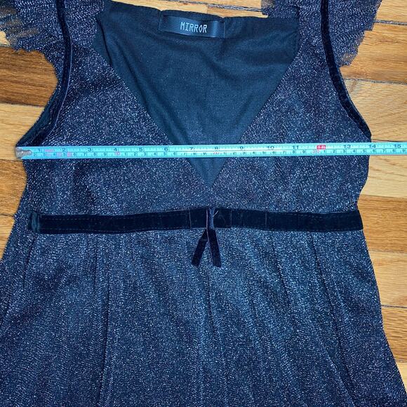 Mirror Sparkly Babydoll Coquette Empire Waist Mini Dress Velour Bow Flouncy Y2K - Picture 10 of 13